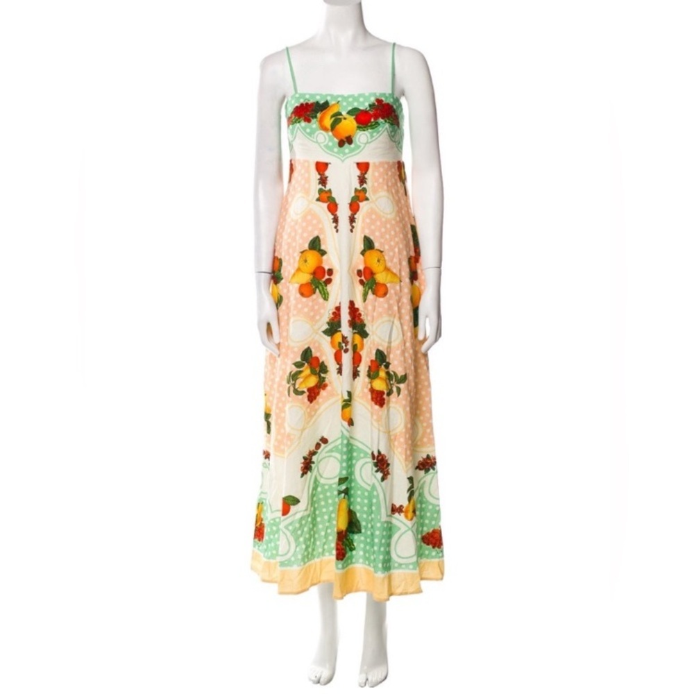 NWT Caroline Constas Fruit Print Linen Blend Maxi Dress, Size XS